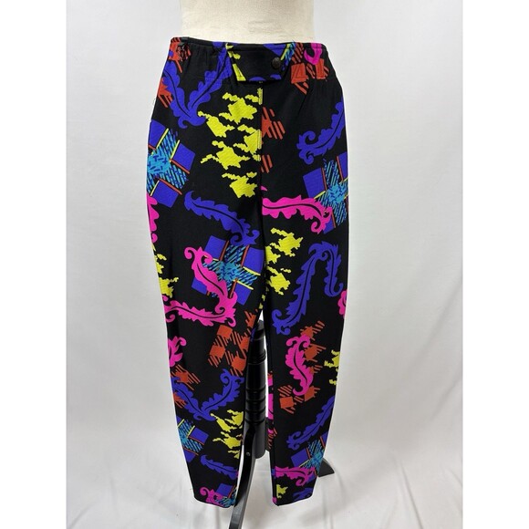 Obermeyer Girls Ski Pants Leggings Black Bright Print Size 10 Flat Front - Picture 1 of 11